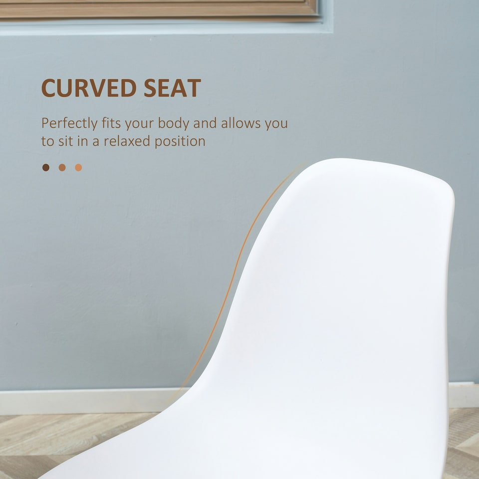image 1 of HOMCOM Dining Chairs Set of 4 with Curved Back, Metal Legs, White