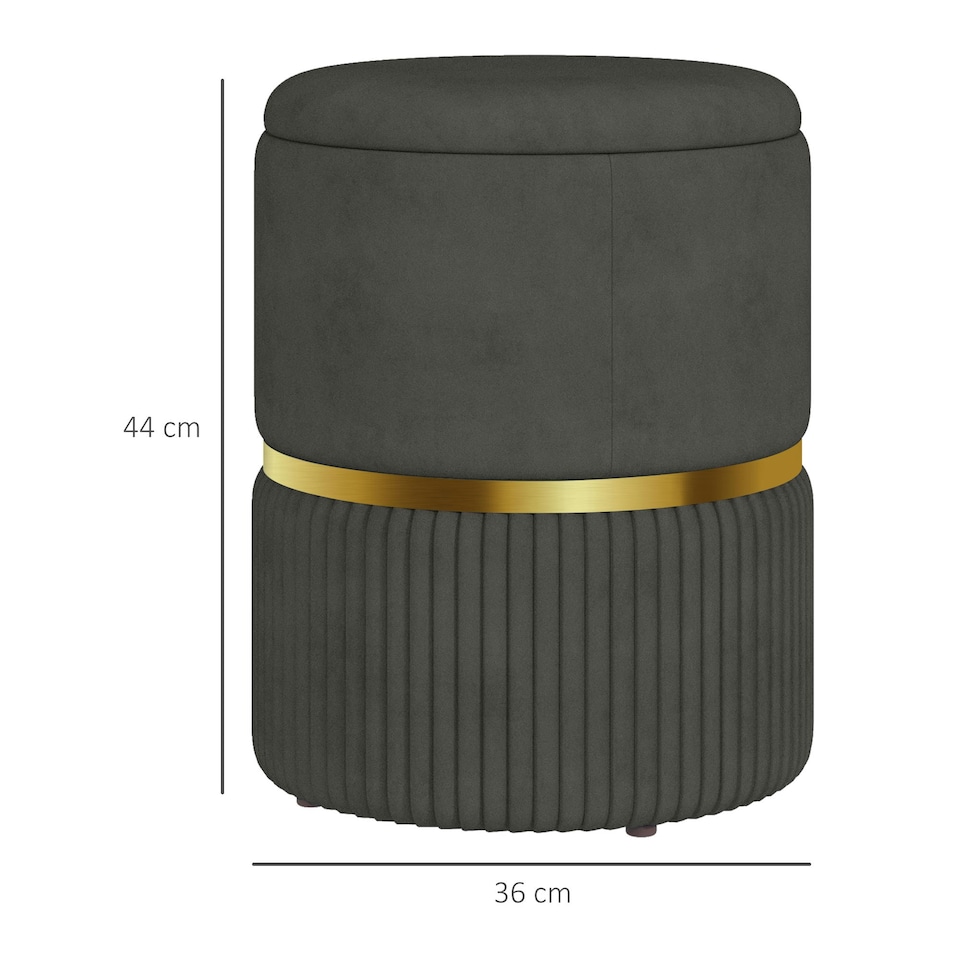 image 1 of HOMCOM Round Pouffe Storage Footstool with Cushioned Top Hidden Space Grey