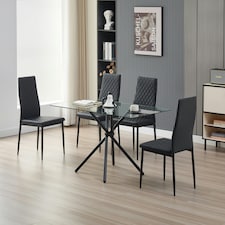 Miami Dining Table with 4 Emily Leather Chairs Black