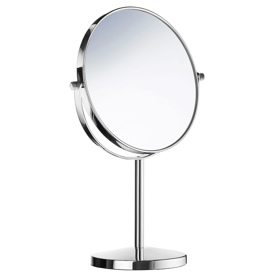 image 1 of BESLAGSBODEN Polished Chrome Double Sided Freestanding Bathroom Mirror