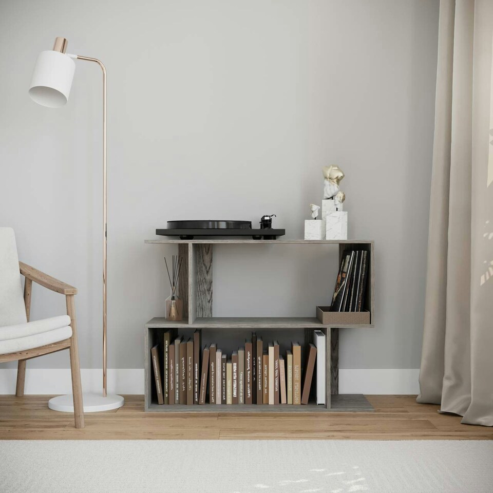 image 1 of 2-Tier Wooden Irregular Storage Unit - 80 cm Brown | Oak