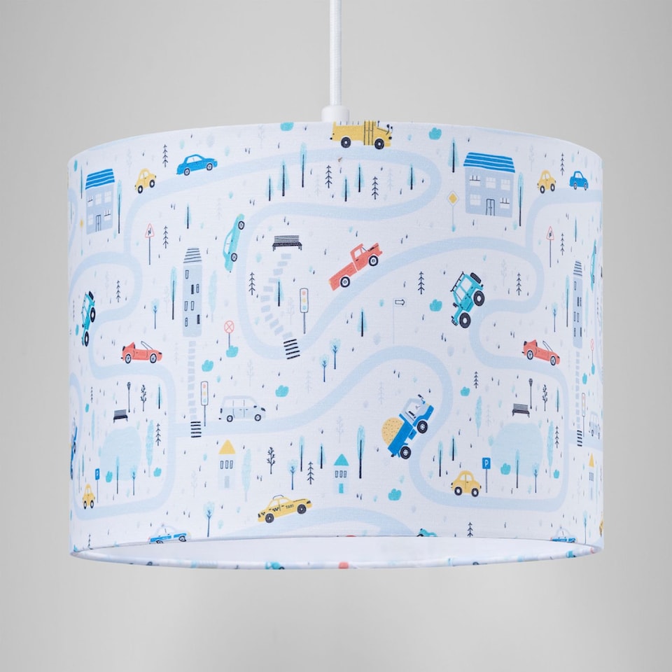 image 1 of Children's Play Village Lamp Shade - Town City Car Roads Map with Cars & Trucks | Multi | Multi-Colour | 1