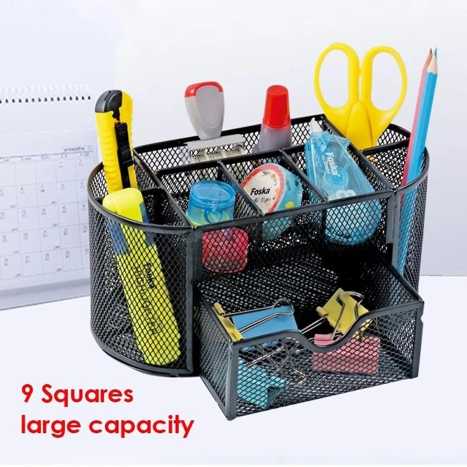 image 1 of 9 Compartment Wire Mesh Desktop Organiser