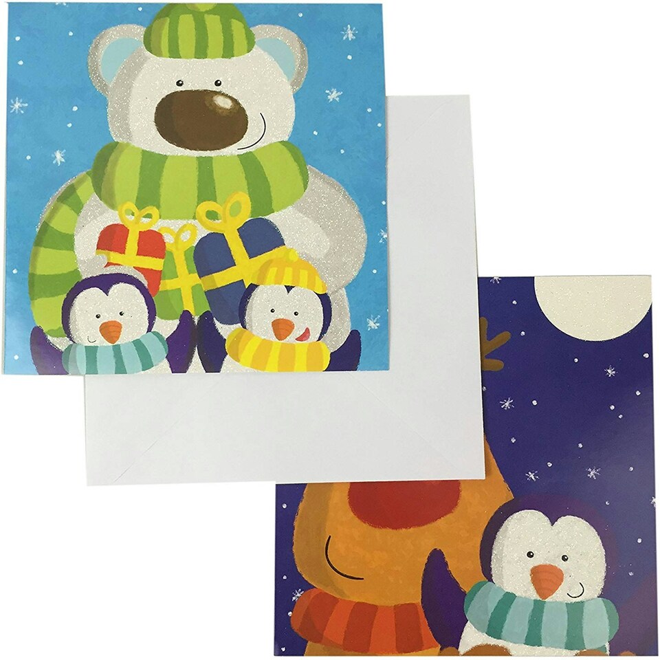 image 1 of 12 Square Christmas Cards Polar Bear, Penguin and Reindeer Design