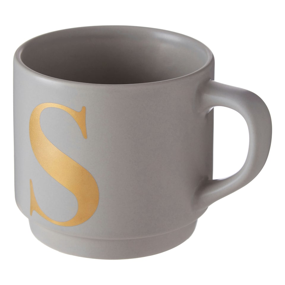 image 1 of Interiors By Premier Grey S Letter Mug,Reusable Mug With Gold Etched "S" on Muted Grey Base,Ideal for Coffee, Tea, or Hot Drinks
