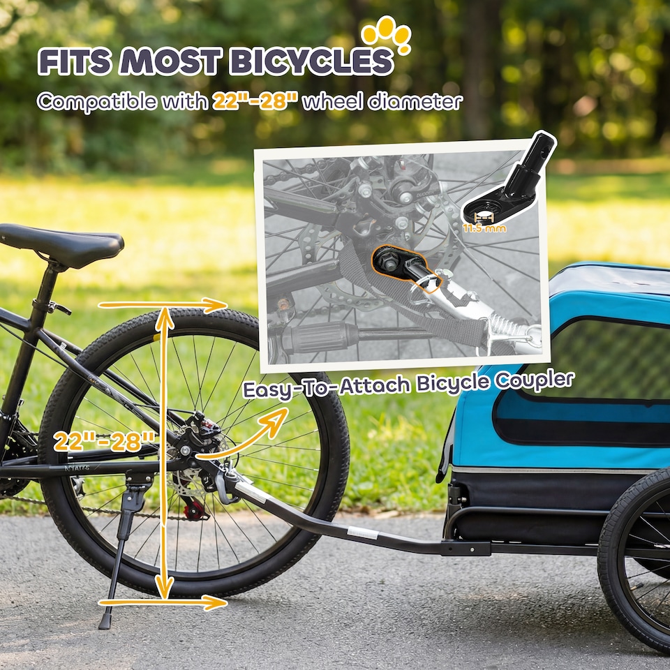 image 1 of PawHut Dog Bike Trailer w/ Flip-Down Ramp Tailgate, Reflectors | Blue