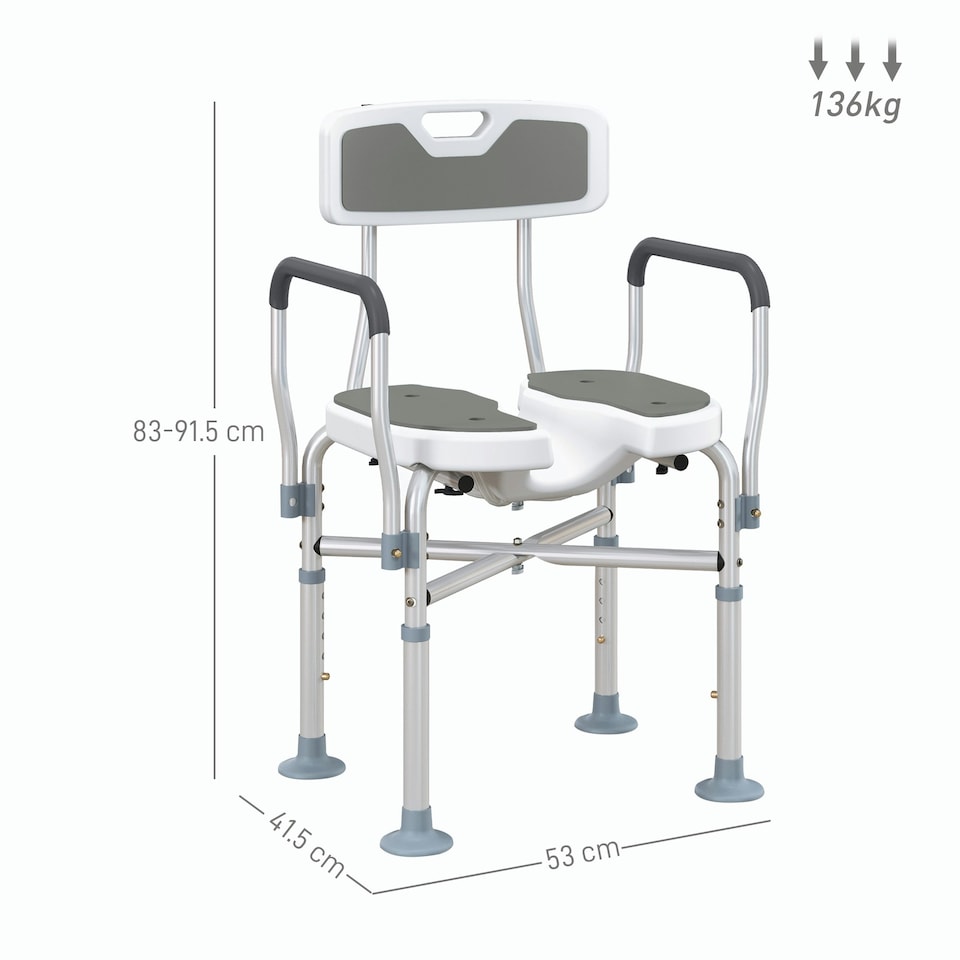 image 1 of HOMCOM Padded Bath Chair with Slotted Seat and Adjustable Height, Grey