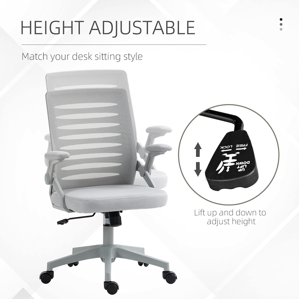 image 1 of Vinsetto Mesh Office Chair, Swivel Task Desk Chair with Lumbar Back Support, Flip-Up Arm, Adjustable Height for Home Office, Grey