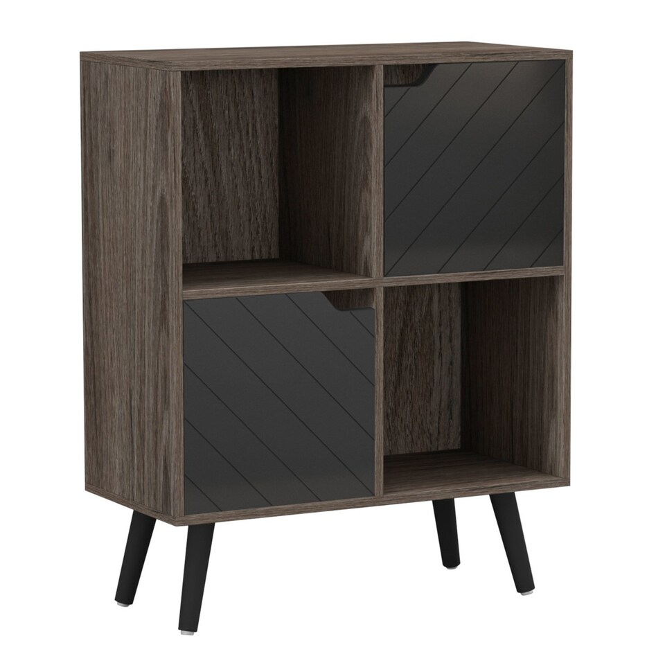 image 1 of Anthracite Oak 4-Cube Storage Unit with 2 Line Doors and Legs | Black | Black & Black | 1
