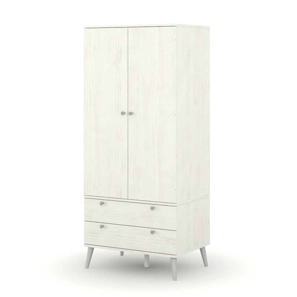 image 1 of Augusta Industrial Style Pine Wardrobe with 2 Doors and 2 Drawers for Bedroom Storage | White | White | One Size | 1