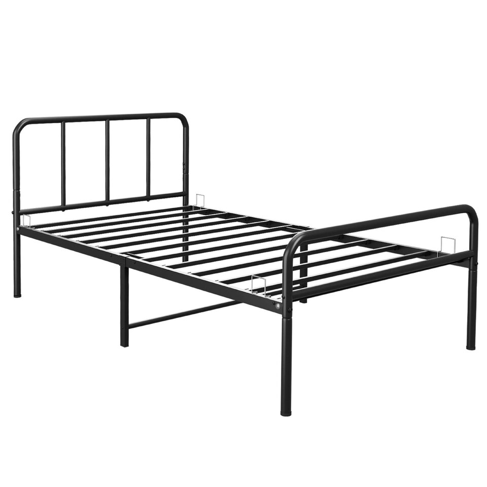 image 1 of Single Bed Frame Metal Rounded Headboard Easy Assembly Under Bed Base Storage Space