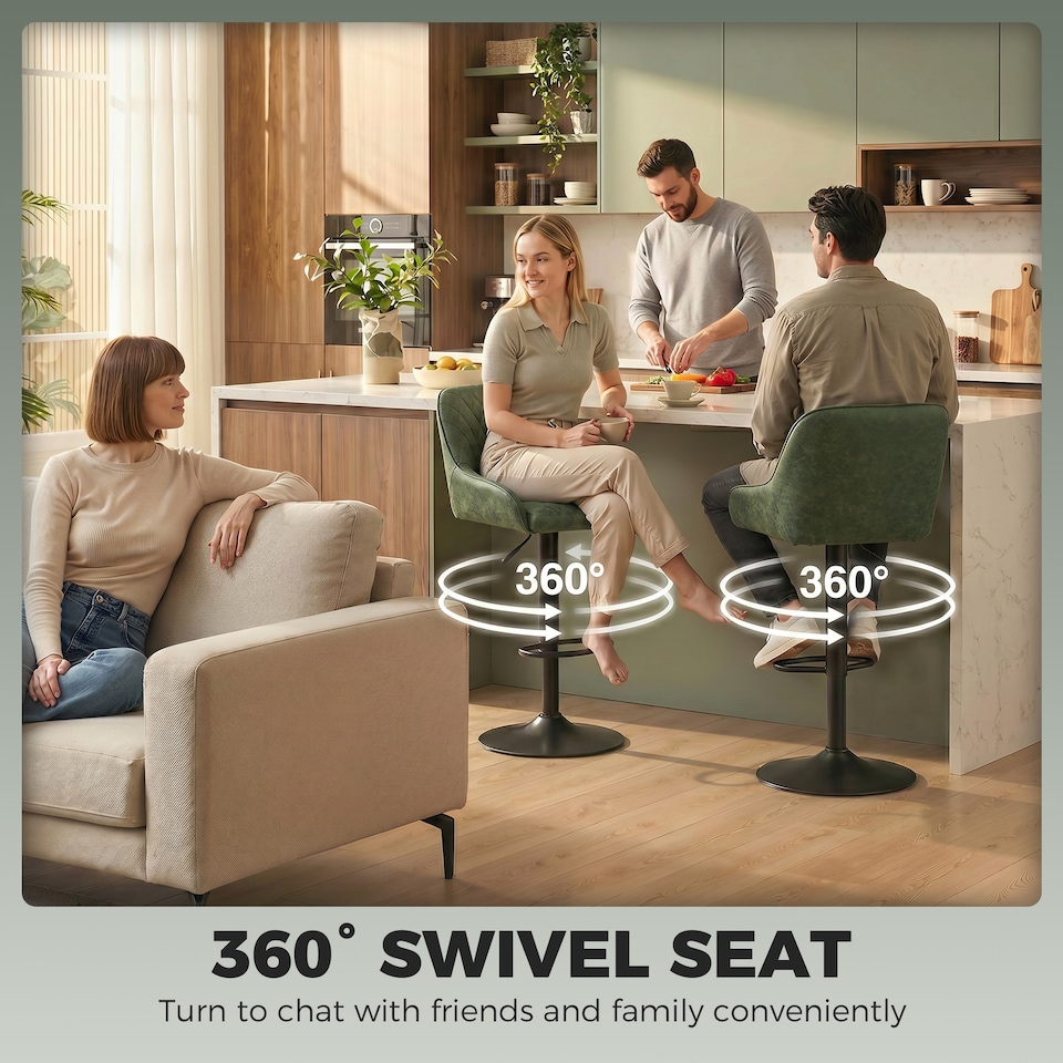 image 1 of HOMCOM Bar Stools Set of 2 Adjustable Swivel Counter Height