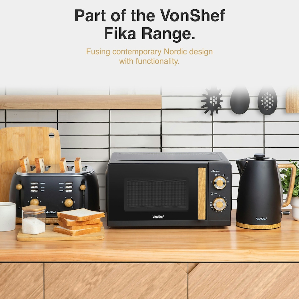image 1 of VonShef Nordic Microwave 20L 700W Black & Wood