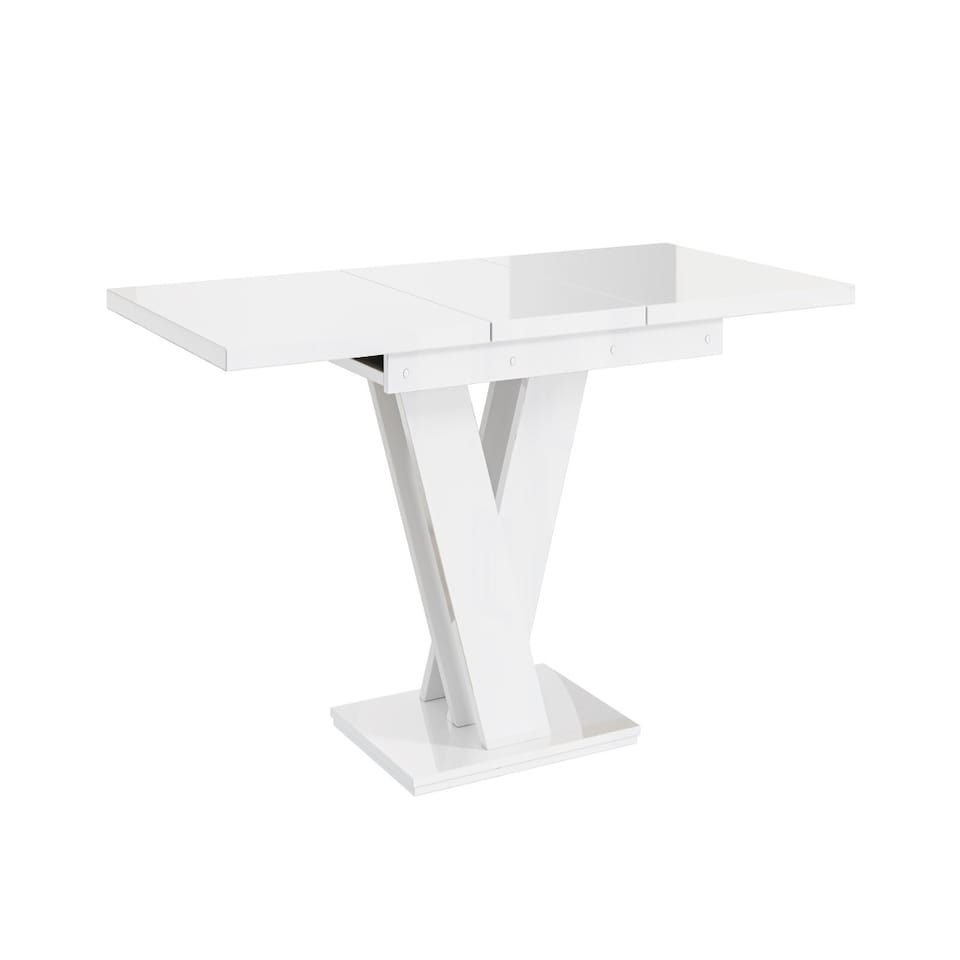 image 1 of Extendable Dining Table White High Gloss Kitchen Table 120-160cm V Leg Seats 6 8 MASY