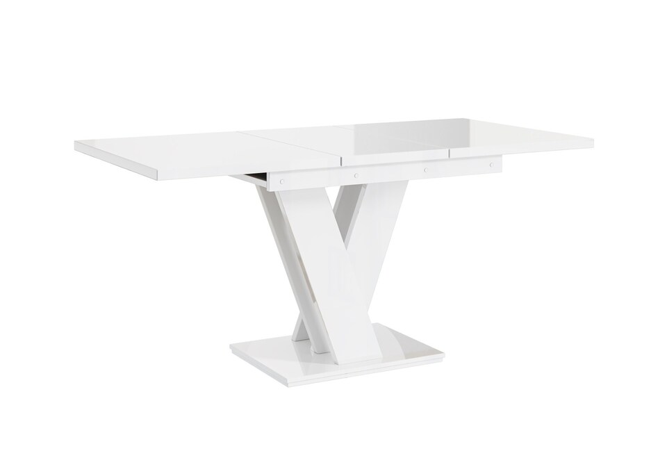image 1 of Extendable Dining Table White High Gloss Kitchen Table 120-160cm V Leg Seats 6 8 MASY