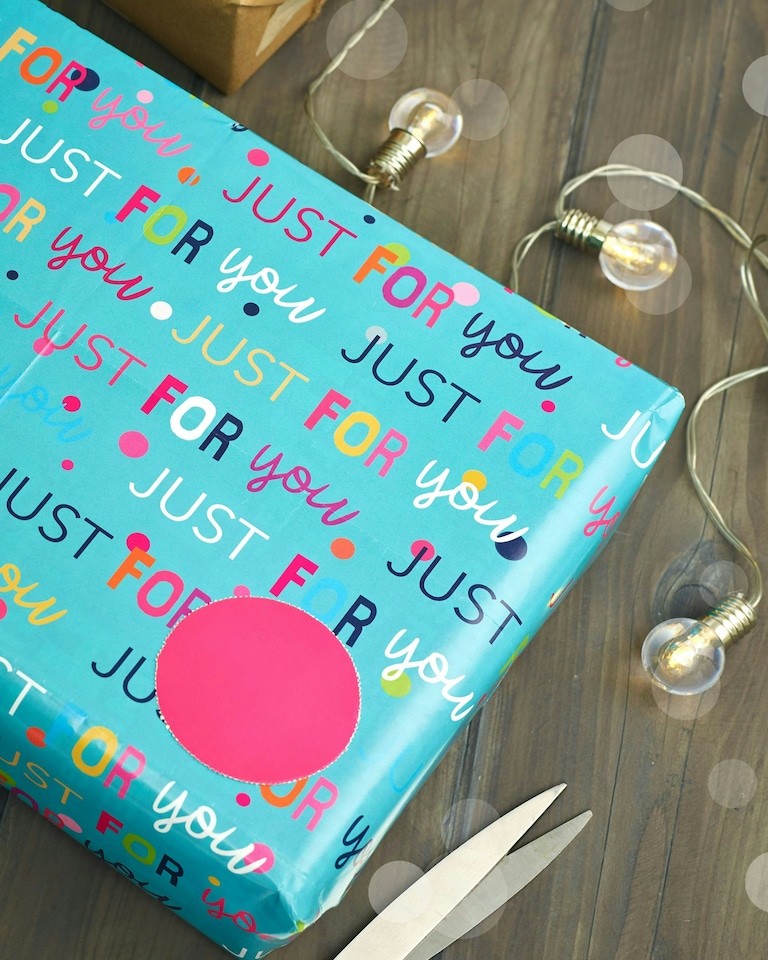 image 1 of Multipack of 6 Sheets of Wrapping Paper & 6 Tags | Birthdays | For Her | Just for You Design | Blue