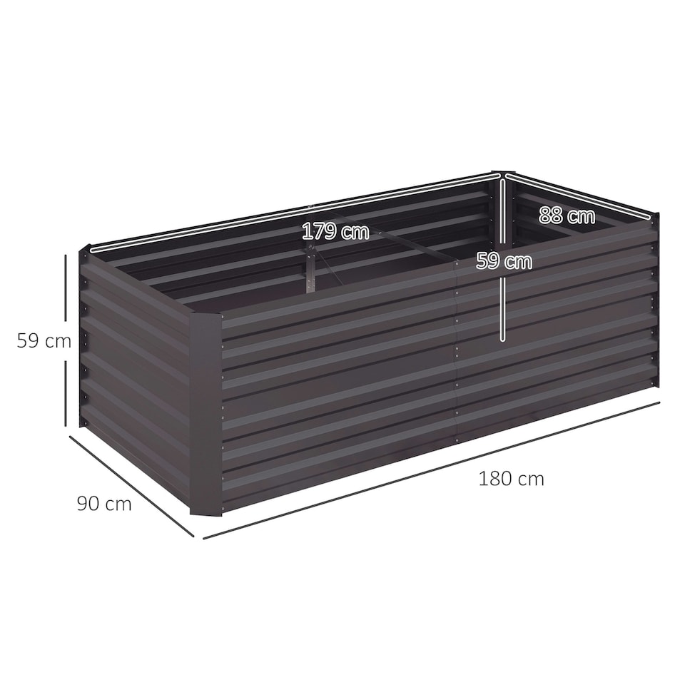 image 1 of Outsunny Galvanised Steel Outdoor Raised Bed w/ Reinforced Rods, Dark Grey