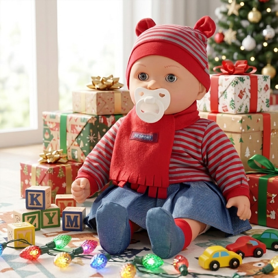 image 1 of BiBi Doll 16" Baby Doll Girl With Red Outfit, Sounds, Toy Dummy & Moving Eye Lids