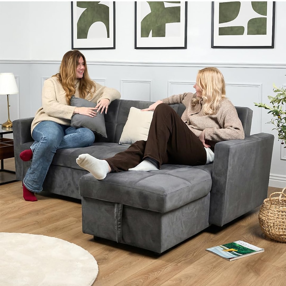 image 1 of Bargainia Milo 3 Seater Velvet Corner Sofa Bed Living Room