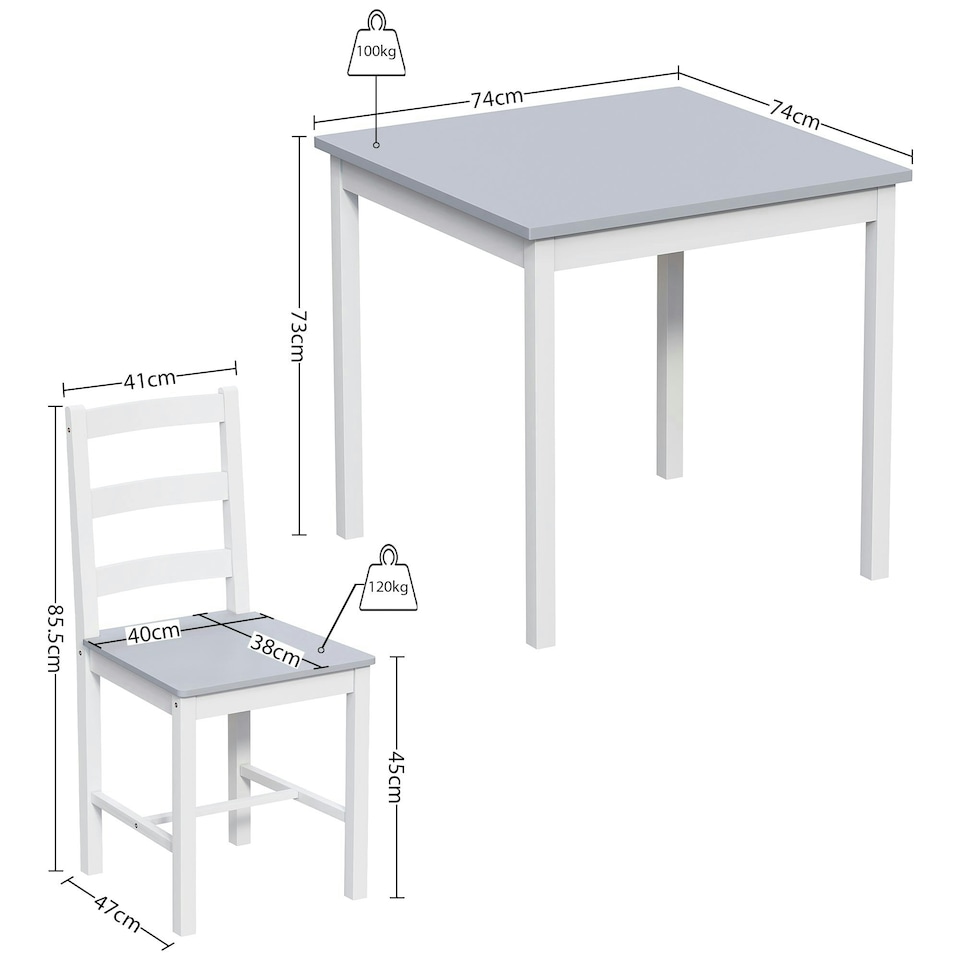 image 1 of Vida Designs Yorkshire 2 Seater Dining Set 3 Piece Table & Chairs, White & Grey