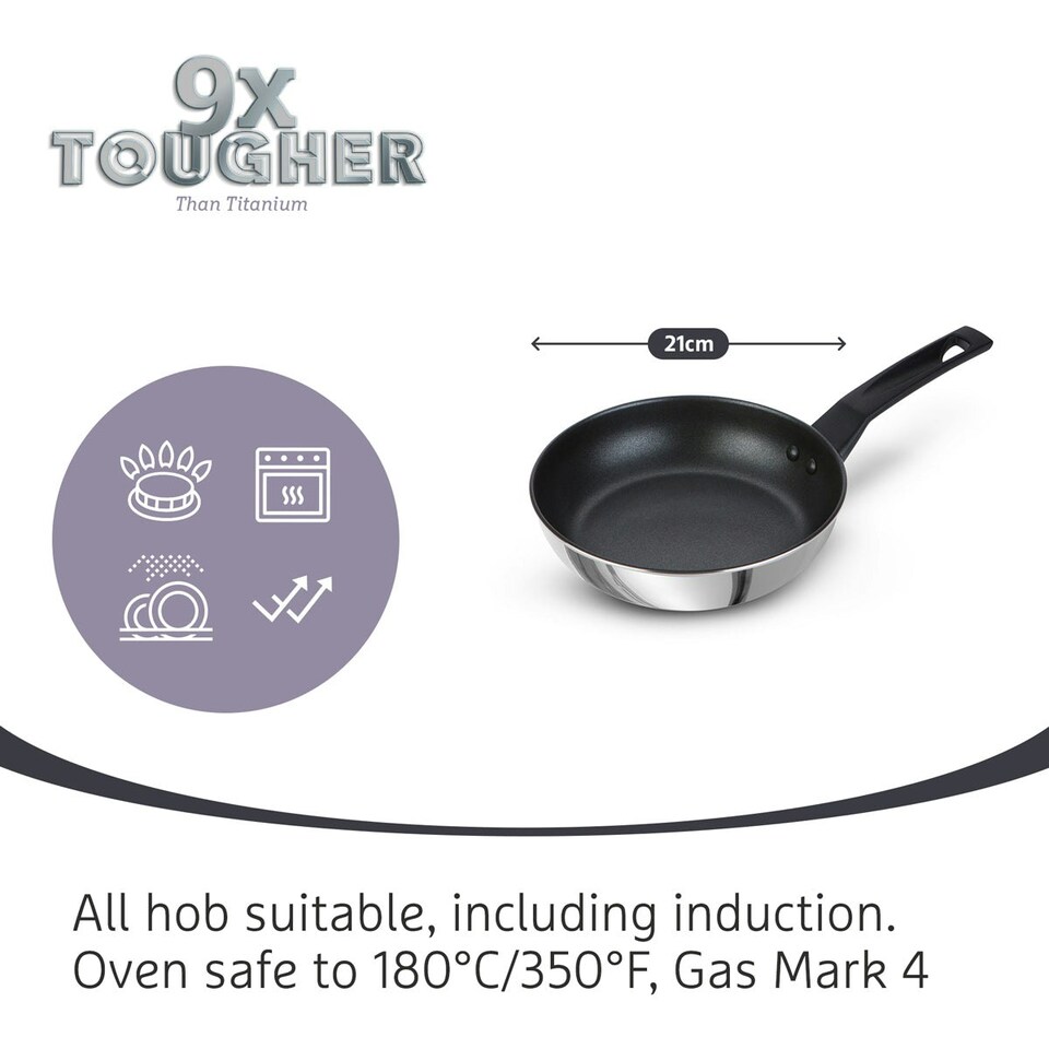image 1 of Prestige 9 X Tougher Stainless Steel Frying Pan Triple Pack