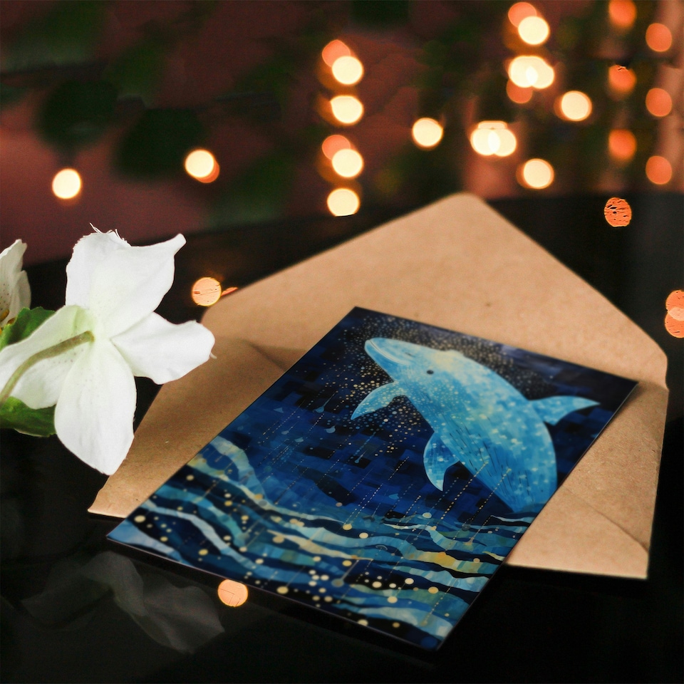 image 1 of Whale Sea Wave Jump Falling Stars Child Kids Birthday Card