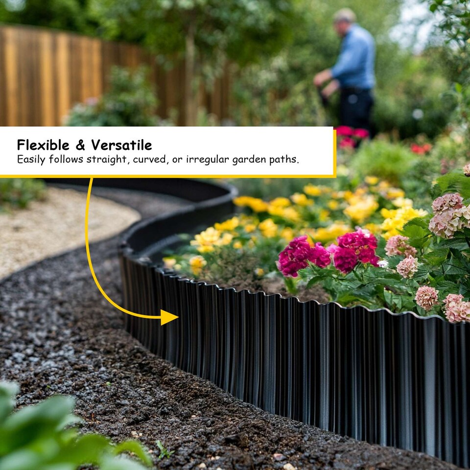 image 1 of Corrugated Galvanised Steel Metal Garden Border Roll | Black | Black | 5m | 1
