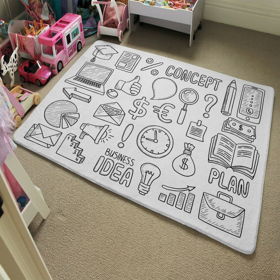image 1 of Business doodles (Rug) White | Small: 60x110cm