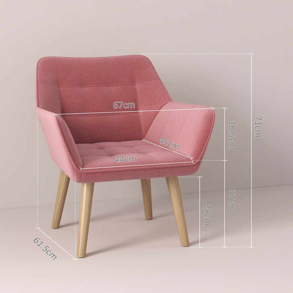 image 1 of HOMCOM Velvet-Feel Accent Chair with Arms Slanted Back Wood Legs Pink