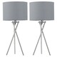 image 1 of First Choice Lighting Set of 2 Chrome Tripod Table Lamps with Grey Cotton Shades Chrome | Grey