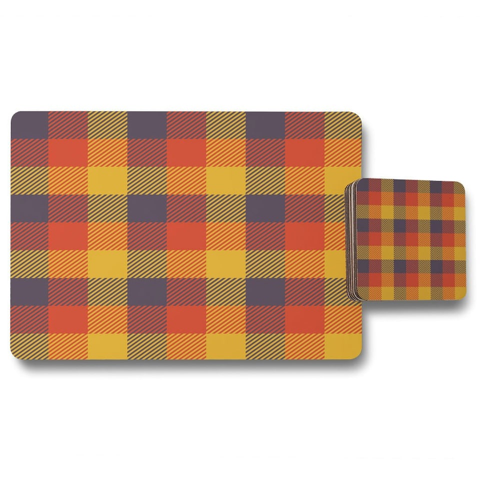 image 1 of Orange Check Pattern (Placemat & Coaster Set)