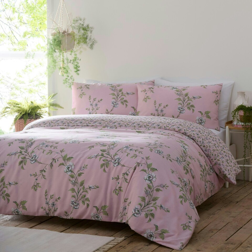image 1 of Portfolio Home Yasmina Floral Bedding Duvet Cover Set With Pillow Cases Pink | Double