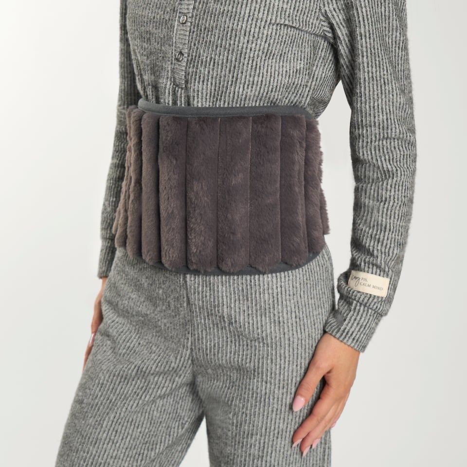 image 1 of OHS Ribbed Fleece Hot Water Bottle Belt Adjustable Heating Wrap | Grey | Charcoal