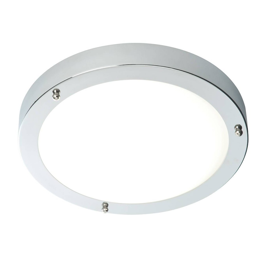 Portico LED Bathroom Flush Ceiling Light Chrome, Frosted Glass IP44