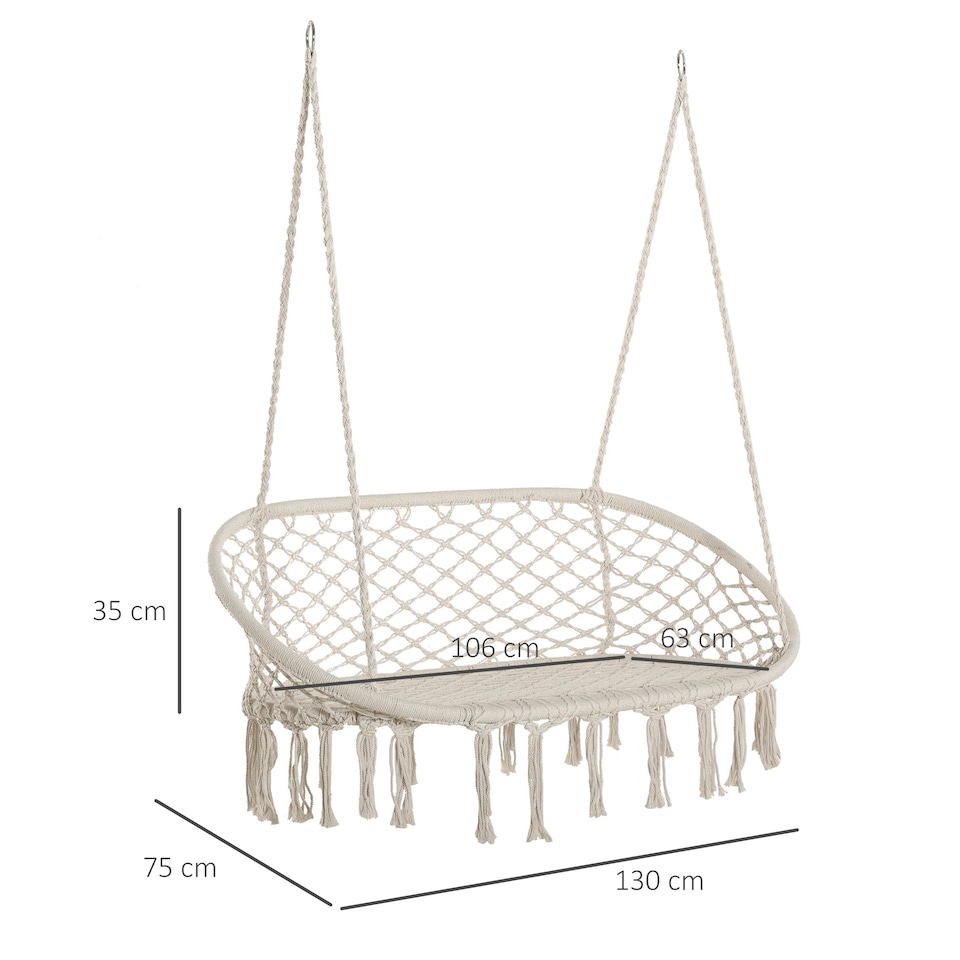 image 1 of Outsunny Hanging Hammock Chair Macrame Seat for Patio Garden Yard Cream White | Cream