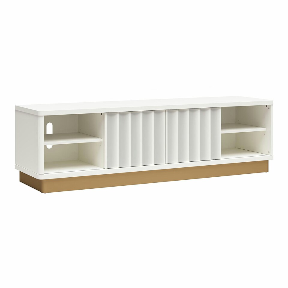 image 1 of Rene Modern Scallop TV-Stand White Bronze White | White Bronze