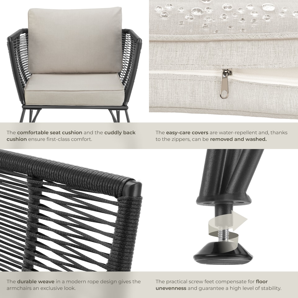 image 1 of Garden Chair Sundo - thick seat cushions, removable cushion covers | Grey | anthracite | 67 x 75,50 x 71 cm | 2