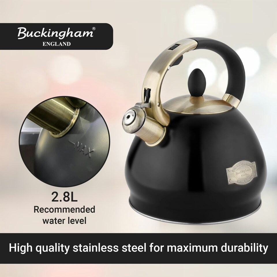 image 1 of Buckingham Stainless Steel Retro Whistling Kettle 3.4 Litre Black
