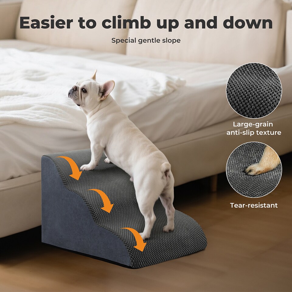 image 1 of Skylos 3 Step Dog Ramp Stairs for Small Pets Bed Sofa Foam Non-Slip Washable