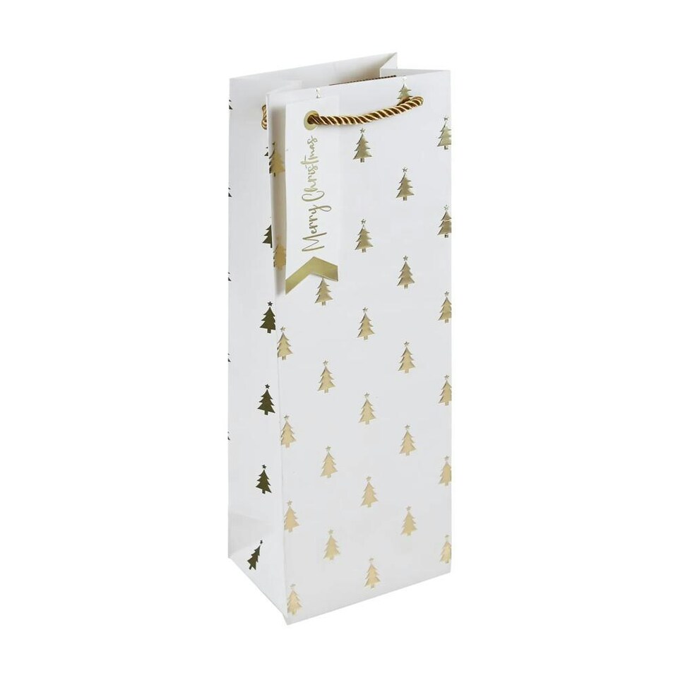 Pack of 12 Gold Embossed Christmas Tree Bottle Gift Bags