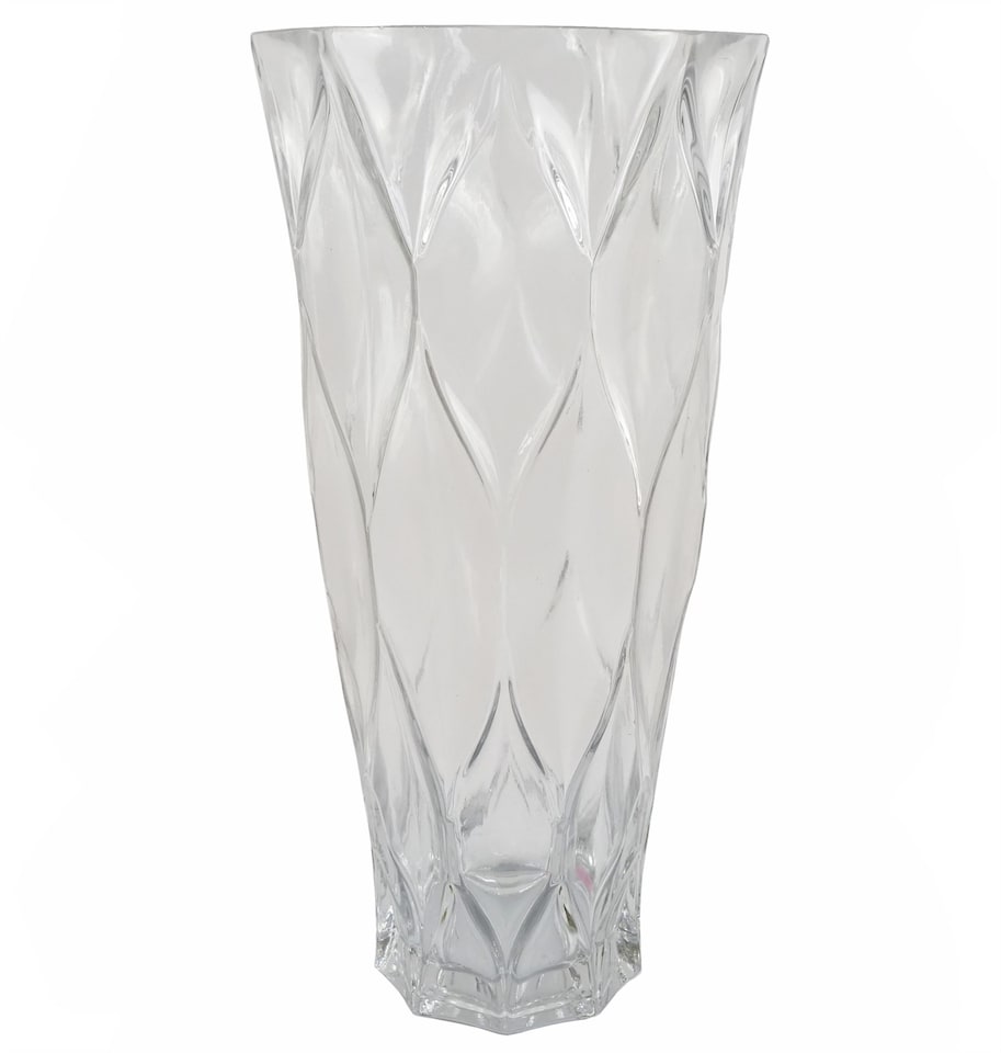 image 1 of 35cm Clear Chunky Ridged Glass Vase | White | 35
