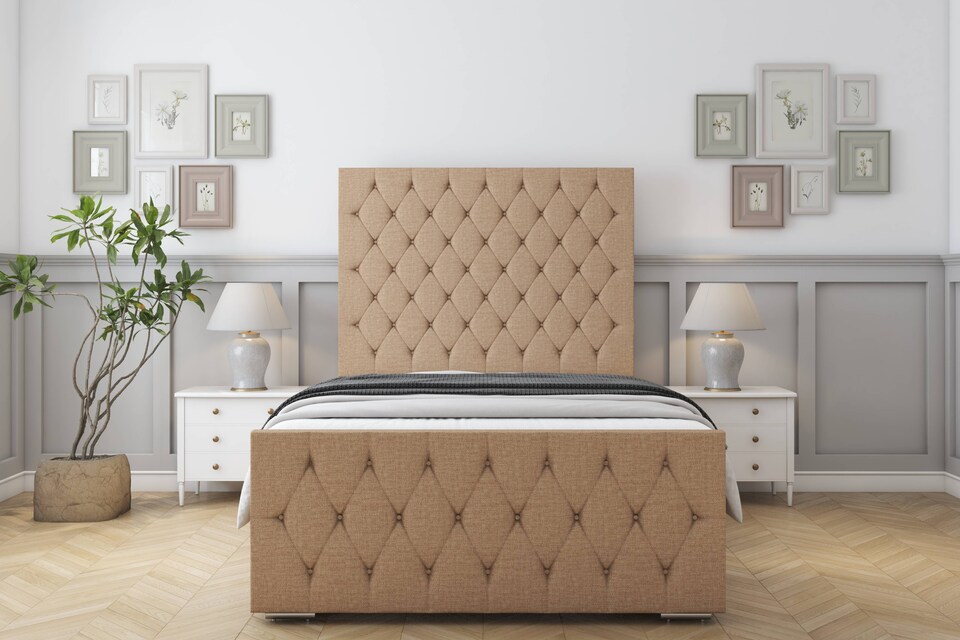 image 1 of Sloomy Watson Latte Dumfries Bed Frame With 50" Upholstered Headboard 4' Small Double