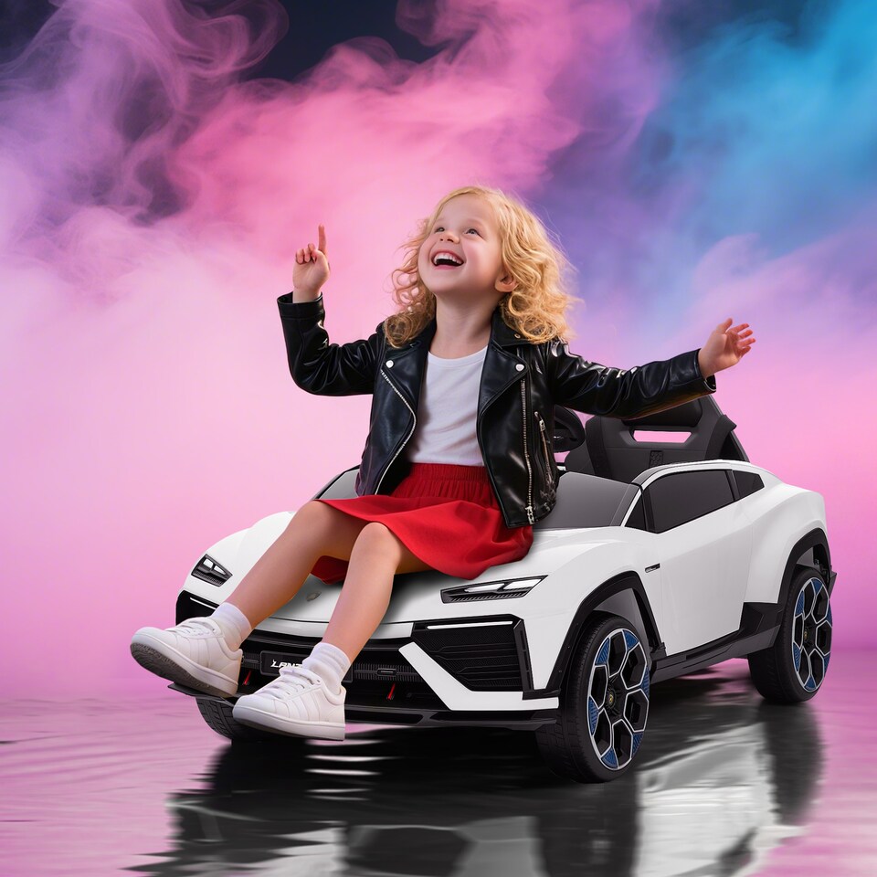 image 1 of AIYAPLAY Licensed Lamborghini Electric Cars for Kids, 12V Battery Powered Ride On Car with Remote Control, Suspension, MP3, Horn, for 3-6 Years Old | White