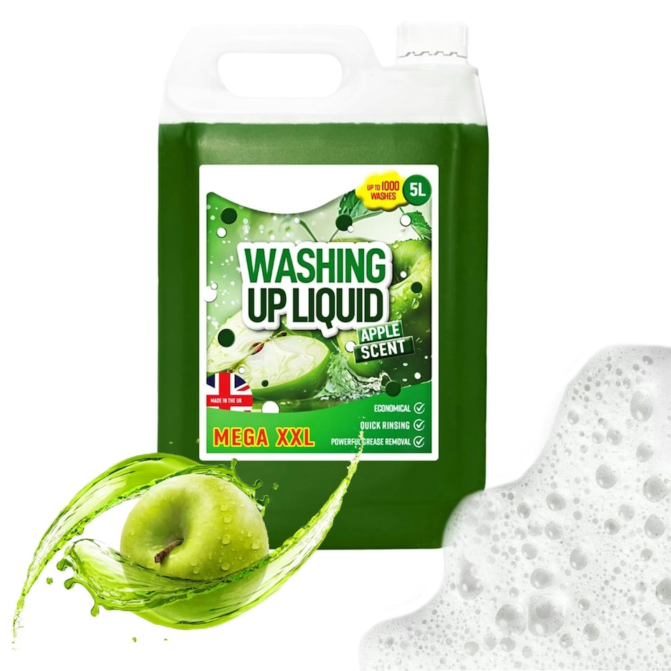image 1 of 4 x 5 Litre Mega XXL Powerful Washing Up Liquid Apple Scented Dish Detergent