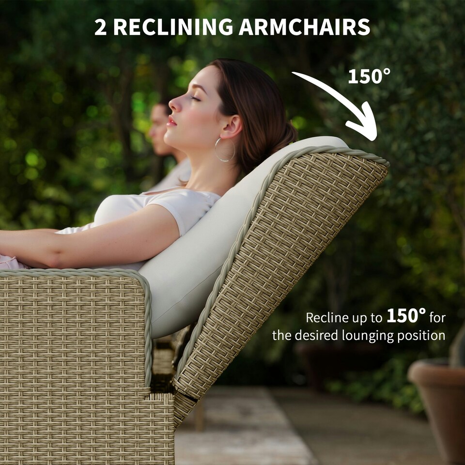 image 1 of Outsunny Rattan Garden Furniture Set with Footstools Armchairs Light Grey