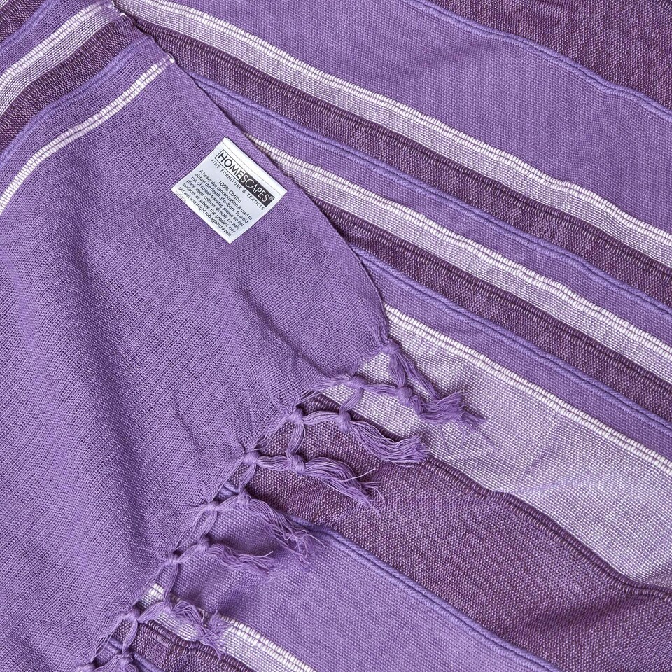 image 1 of Homescapes Cotton Morocco Striped Mauve Throw - 225 x 255 cm Purple