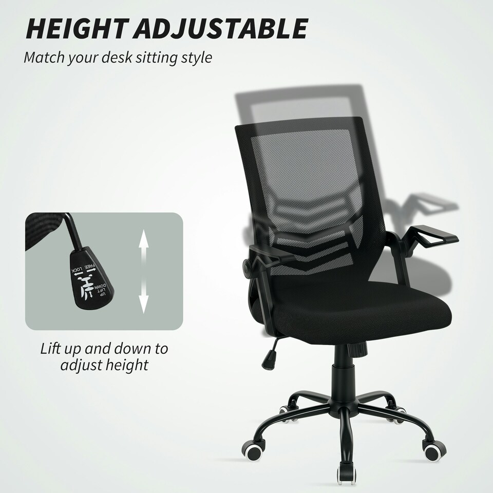 image 1 of Vinsetto Mesh Swivel Office Chair Task Computer Chair w/ Lumbar Support, Black Black