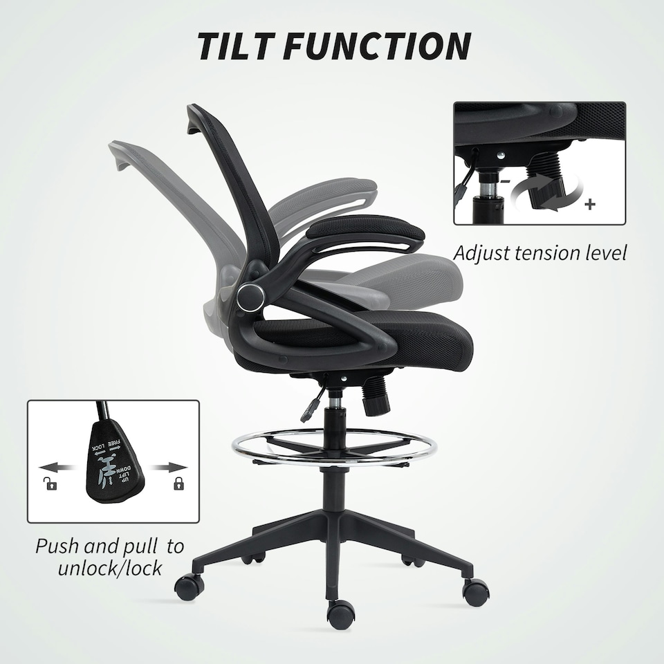 image 1 of Vinsetto Office Stool, 360 Degree Swivel Height Adjustable Chair, Black