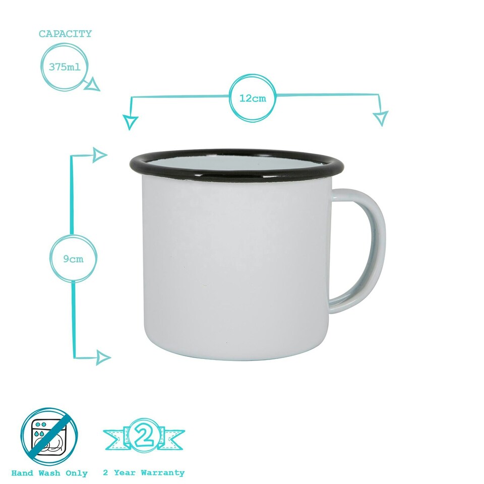 image 1 of Argon Tableware White Enamel Mugs - 375ml - Black - Pack of 6 Black