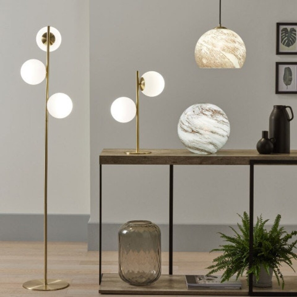 image 1 of White Orb and Gold Metal Floor Lamp